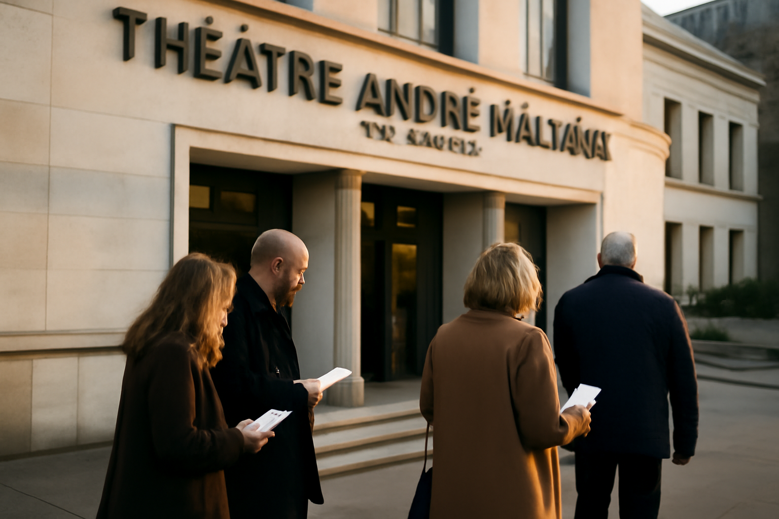 Théâtre André Malraux à Rueil-Malmaison, entrée du TAM et file d’attente le soir, scène photo réaliste