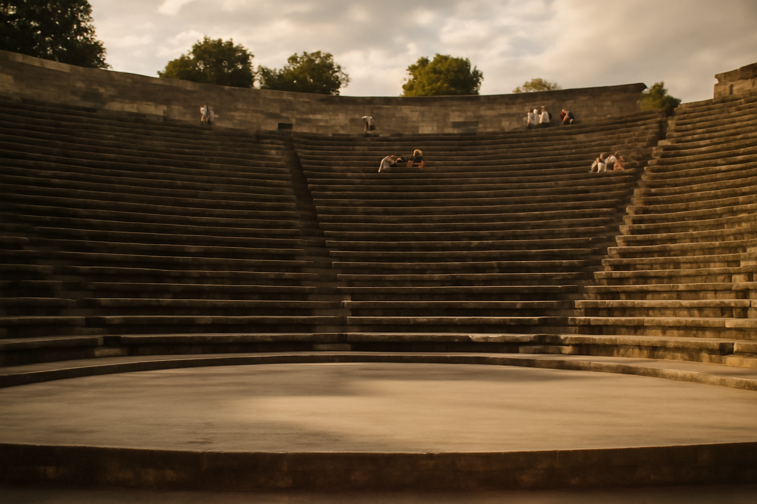 Théâtre antique de Vienne, gradins et scène en lumière dorée