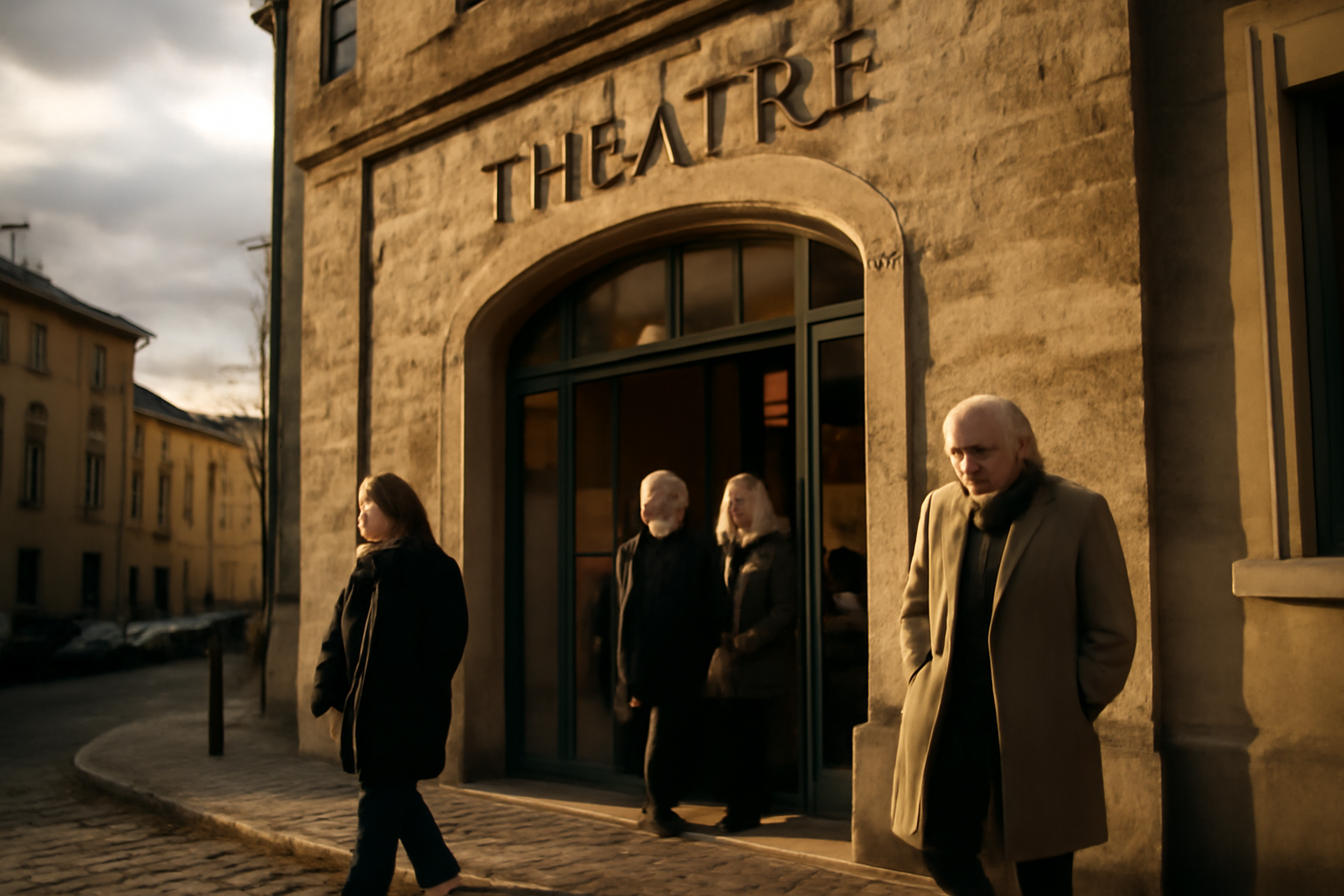 Façade du théâtre de la croix-rousse à Lyon, entrée et lumière du soir
