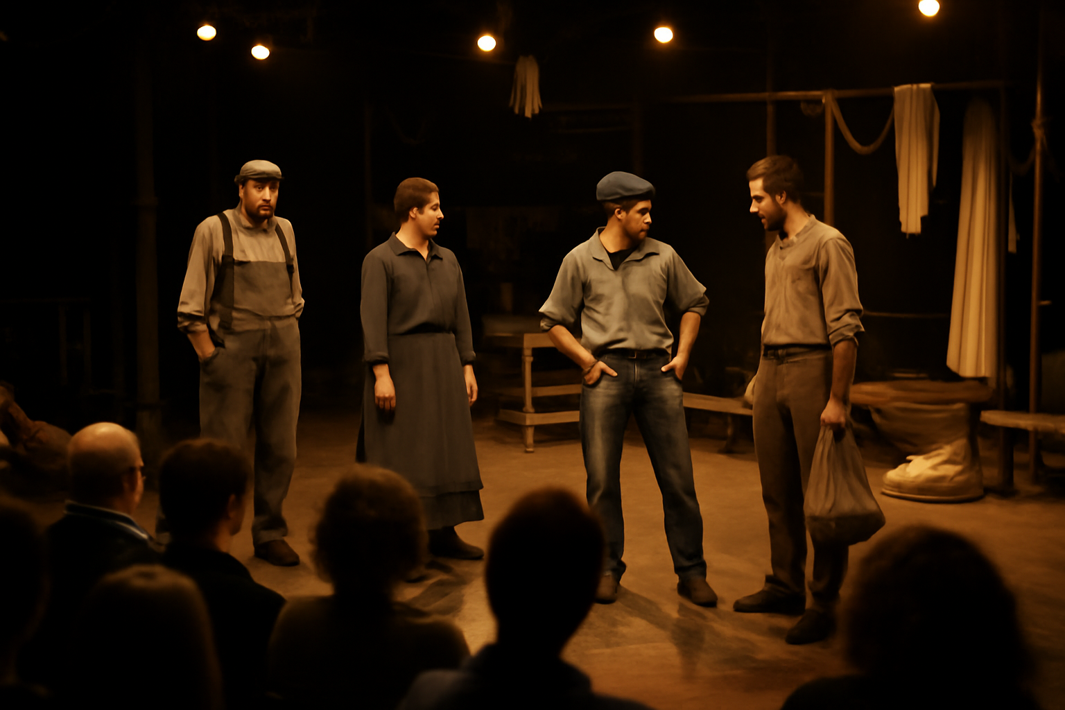 théâtre du soleil à la Cartoucherie, scène et éclairage réalistes