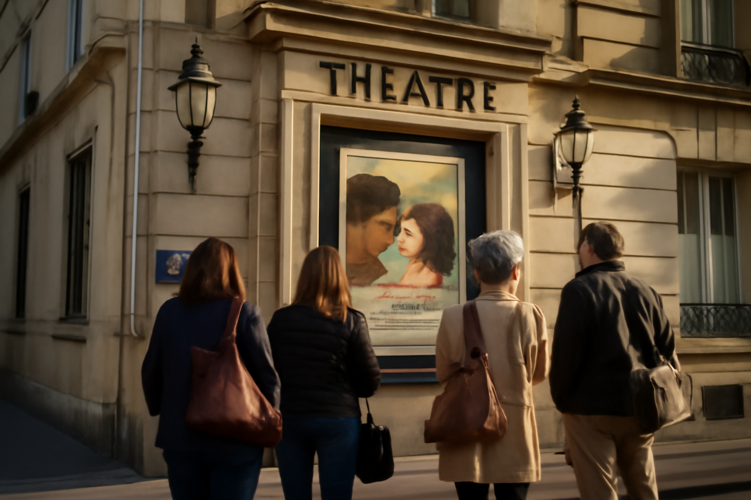 Entrée du théâtre Tristan-Bernard à Paris, rue du Rocher, lumière de fin d’après-midi