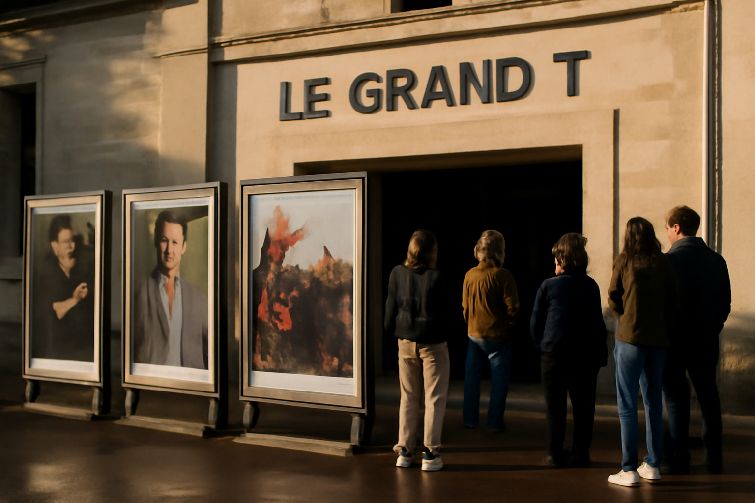 Le grand t à Nantes : entrée du théâtre et affiches de programmation