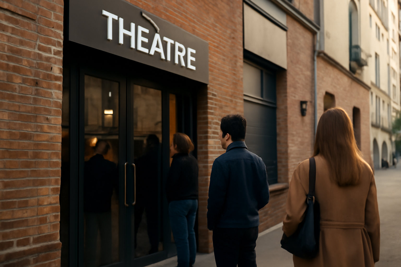 Entrée du théâtre de la bastille à Paris, rue de la Roquette, lumière du soir