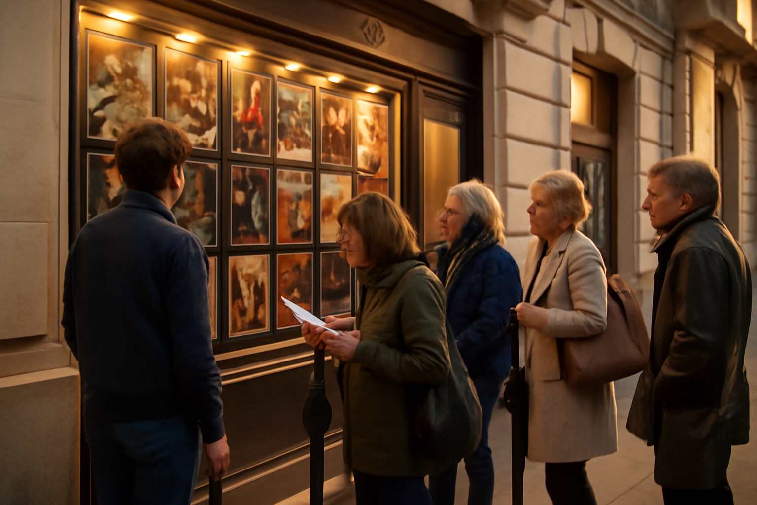 Théâtre des Mathurins à Paris, entrée rue des Mathurins en soirée