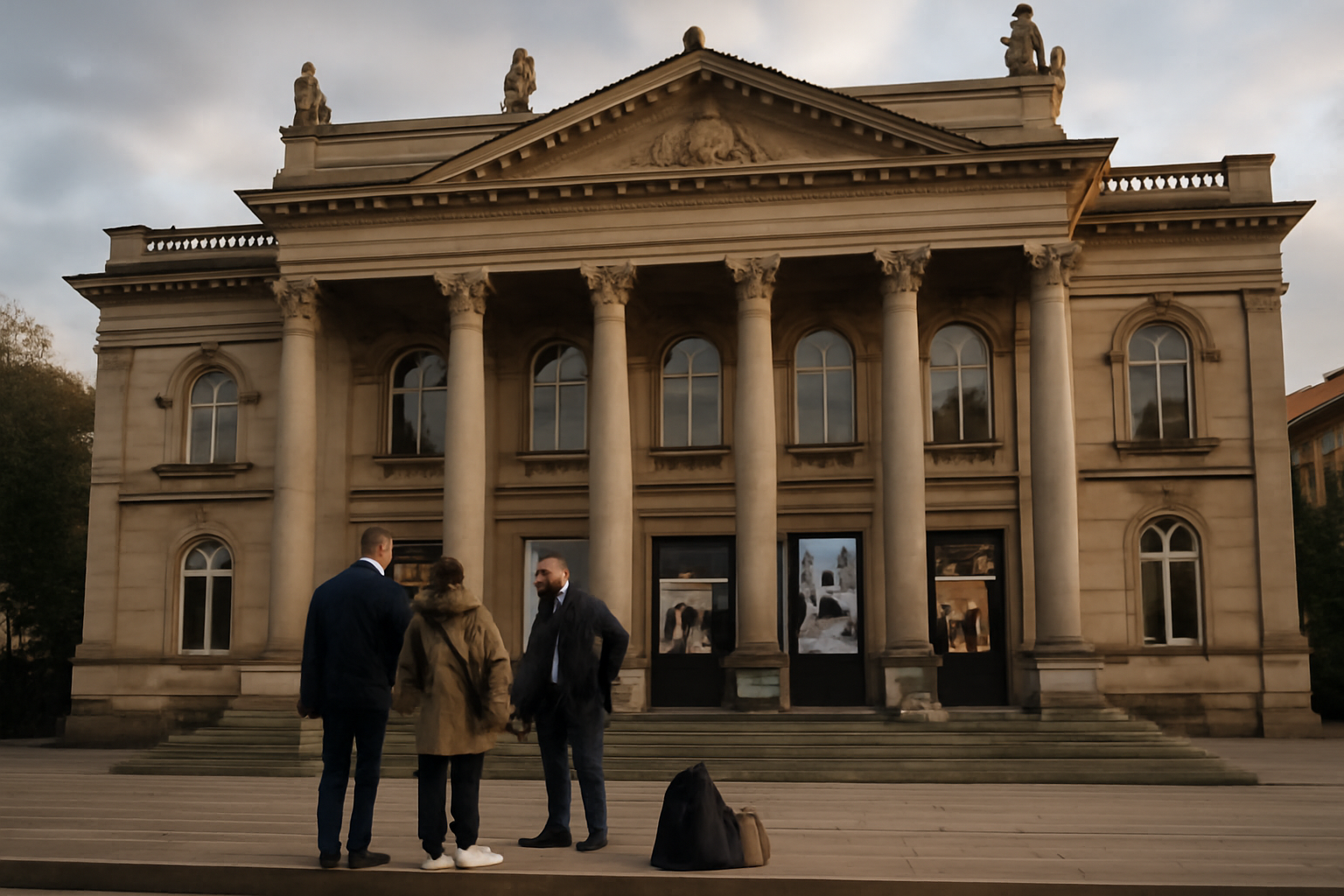 façade du théâtre national de strasbourg à Strasbourg, entrée et lumière du soir