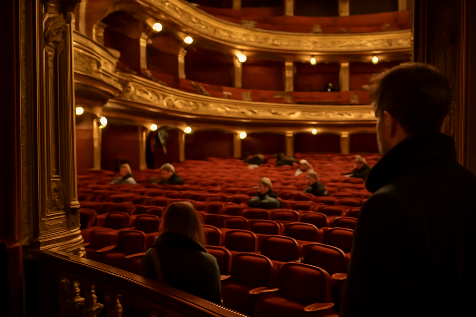 Théâtre Sarah Bernhardt à Paris : vue de la salle et des lumières avant le spectacle