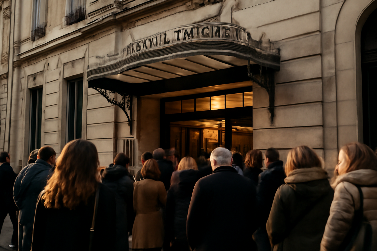 théâtre michel à Paris, façade et entrée côté rue des Mathurins, avant une représentation, lumière de fin d’après-midi